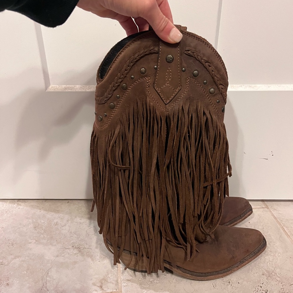 Brown fringe boots